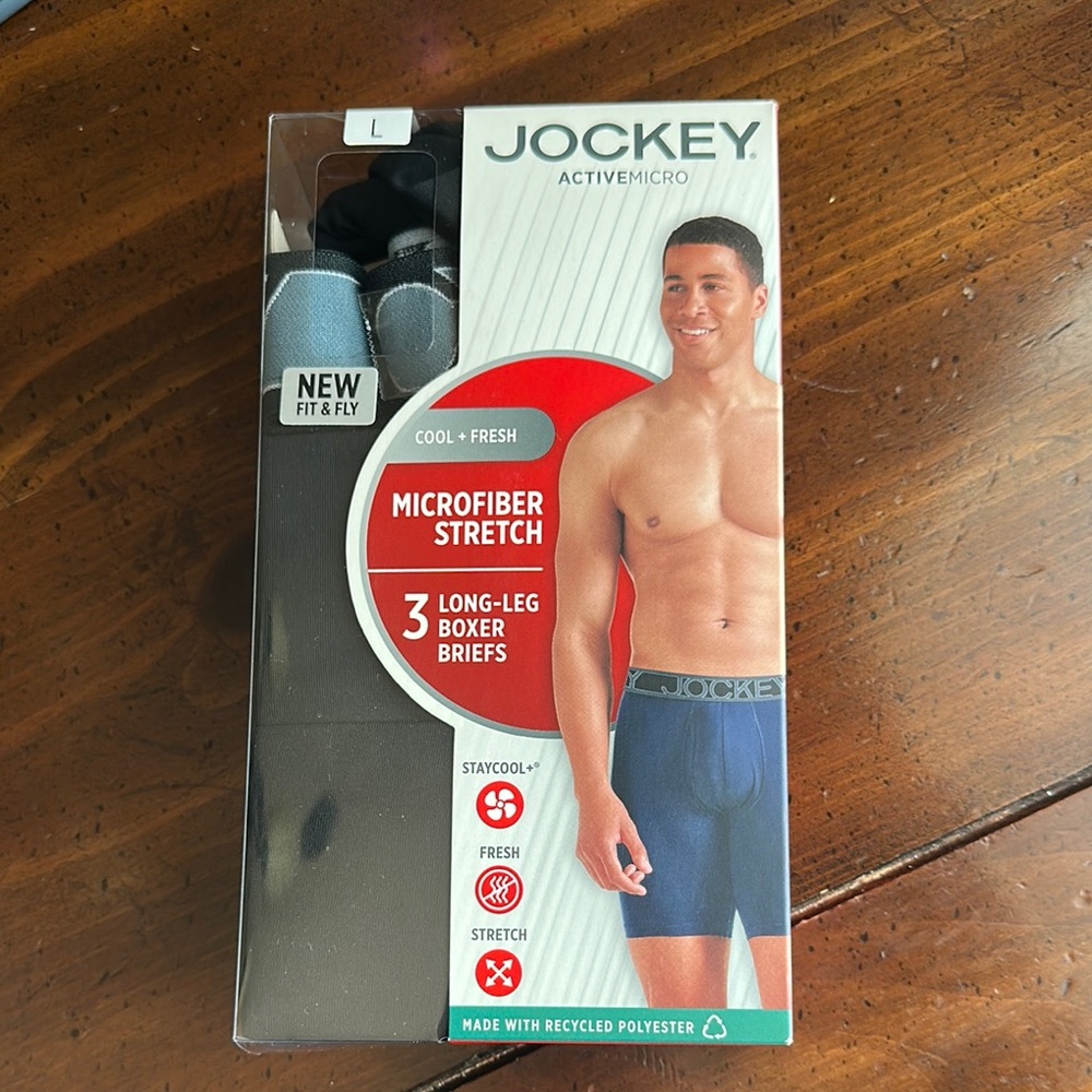 Jockey Men's Black Microfiber Stretch Boxer Briefs - 3 Pack - Size L, Long-Leg